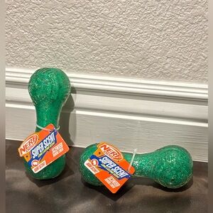 (2) Nerf Dog Super Long Lasting Ham Scent Barbell Dental Chews Green Pets 7” Set